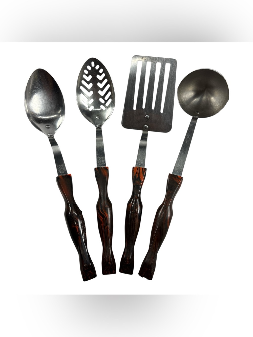 CUTCO 4 Pc Utensil Set Classic Swirl Brown Vintage Spatula Slotted Spoon Ladel